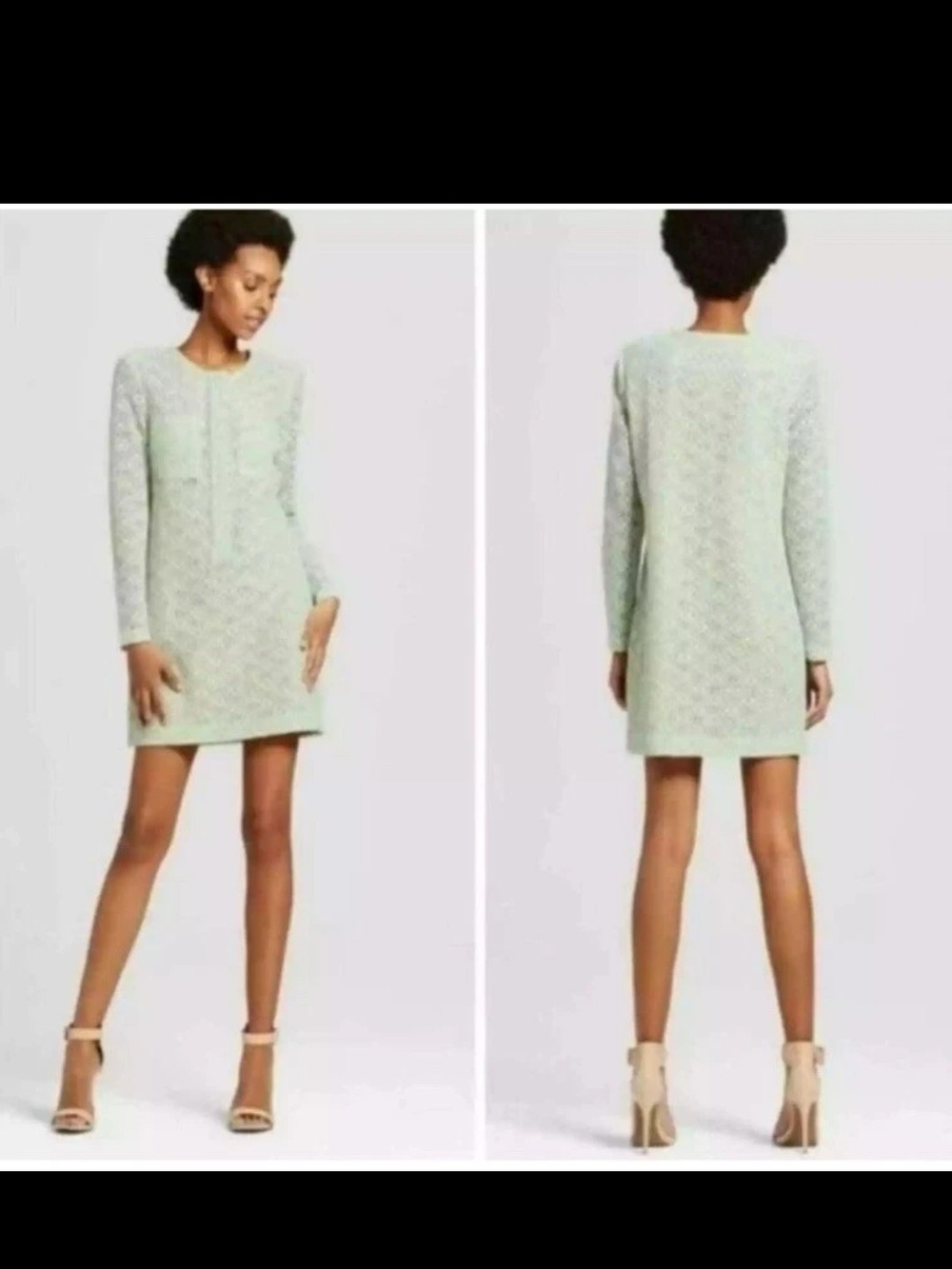 Victoria Beckham for Target Mint Green Lace Shift Dress Long Sleeve Medium